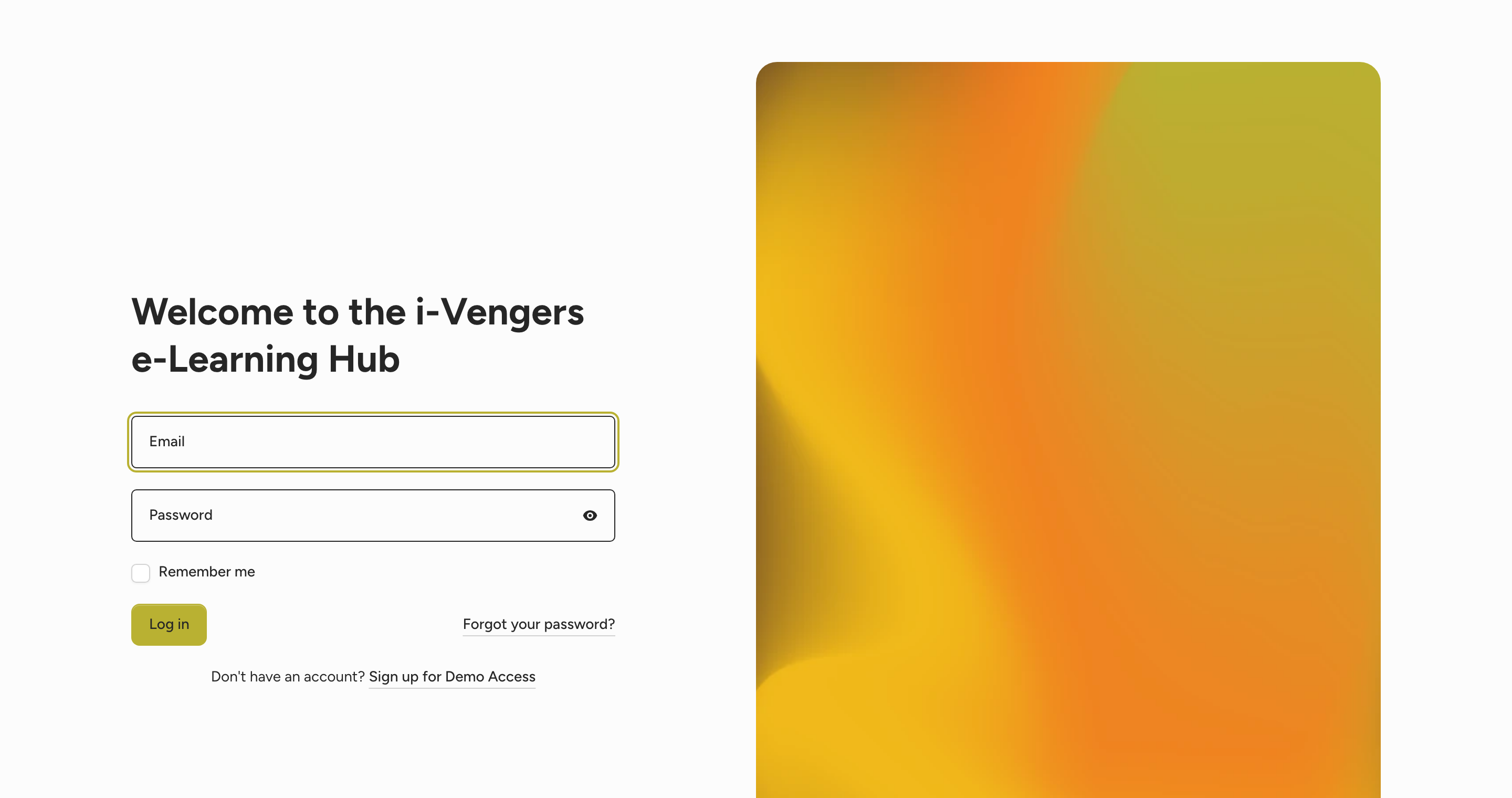 The i-vengers login screen