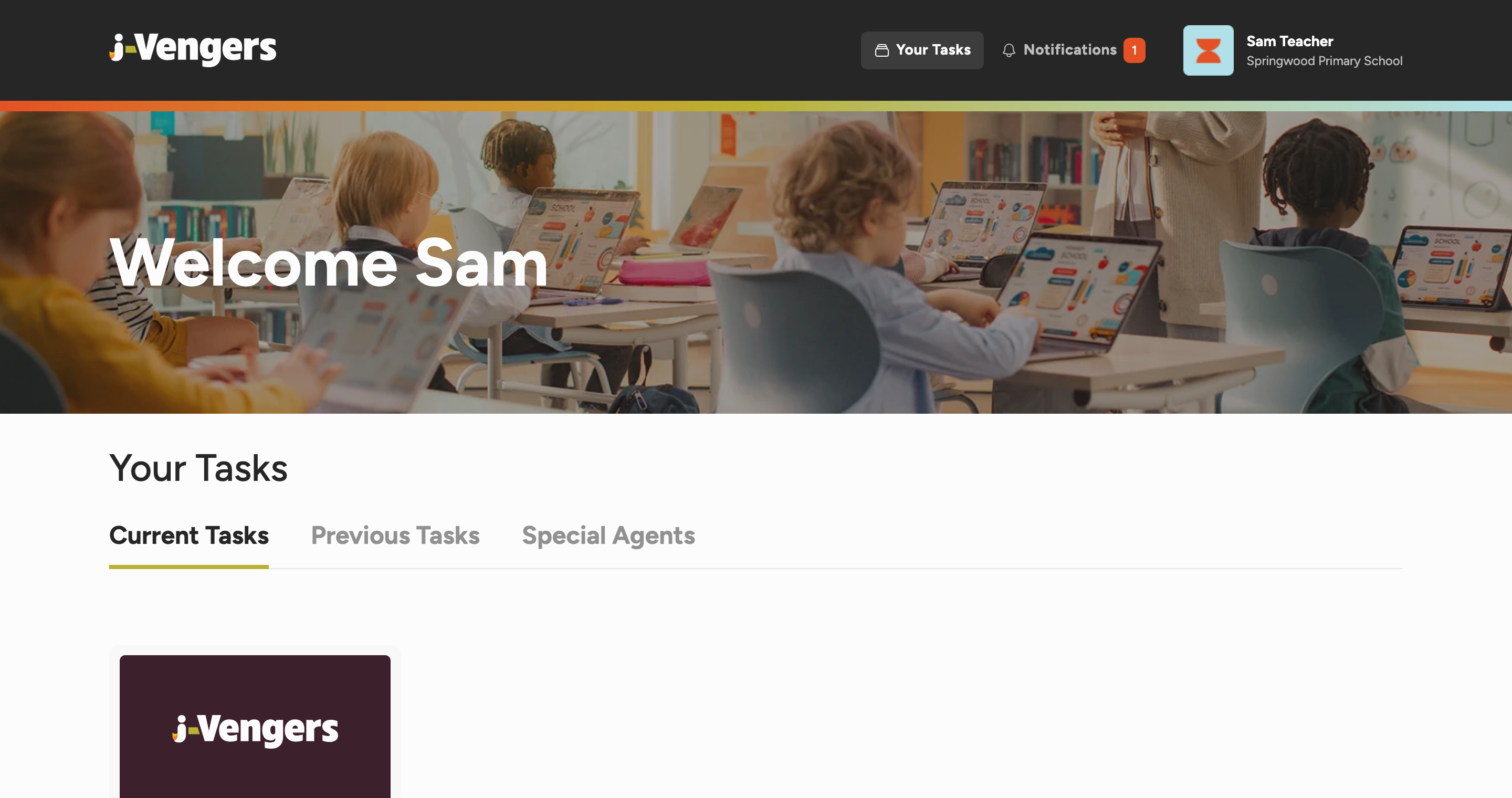 The Your Tasks dashboard, showing current tasks for a school
