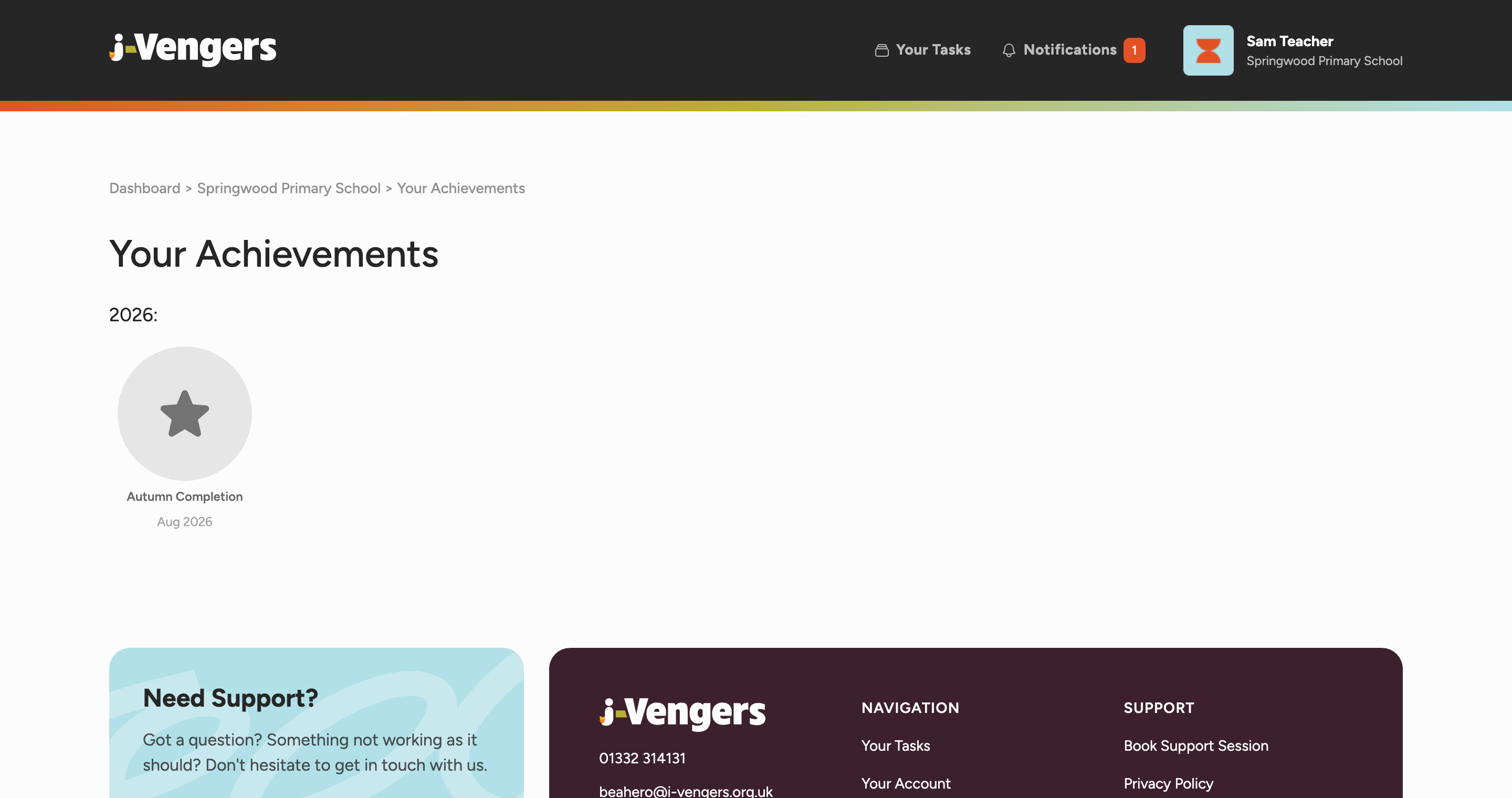 An organisation's achievements page, showing an earned badge